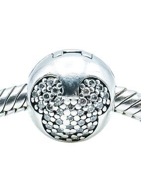 Pandora Disney Mickey Pave Clip Charm Sterling Silver CZ Retired